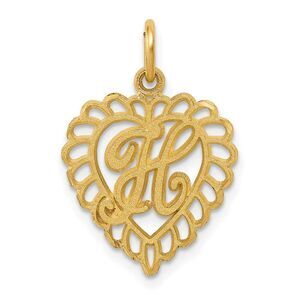 14k Yellow Gold, Grace Collection, Satin Heart Initial H Pendant, 15mm